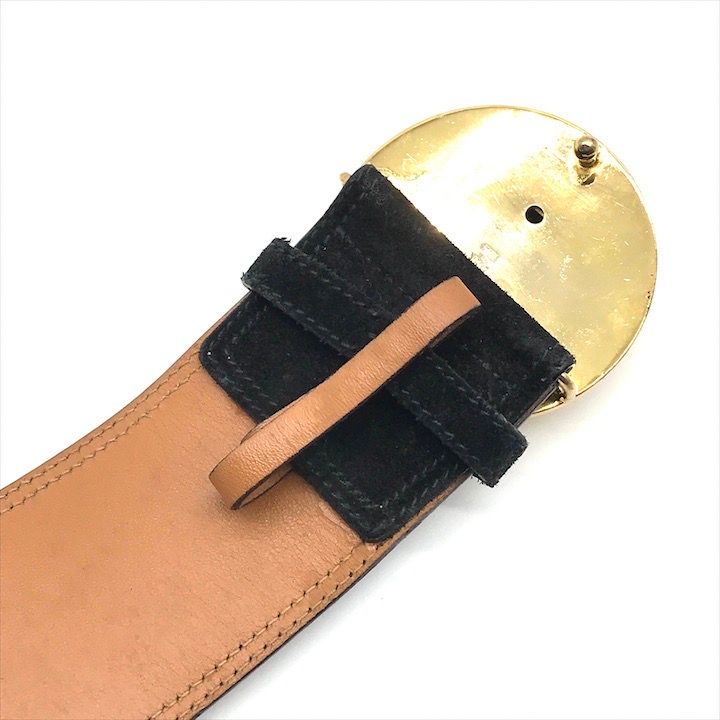 Celine Star Ball Belt 65 Suede Leather Black Gold