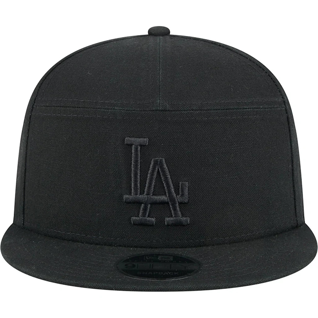 New Era Los Angeles Dodgers Cotton Canvas 9FIFTY Split Panel Trucker Hat-Black/Black