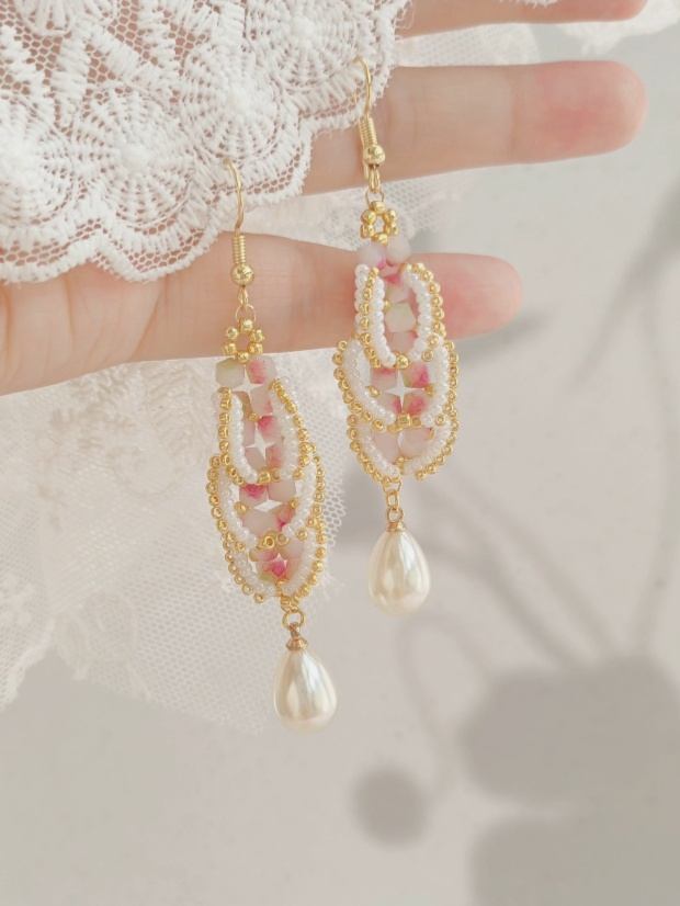 French Vintage Romance: Handmade Beaded Pearl Drop Earrings