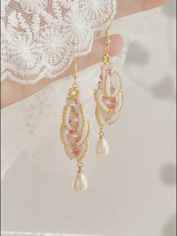 French Vintage Romance: Handmade Beaded Pearl Drop Earrings