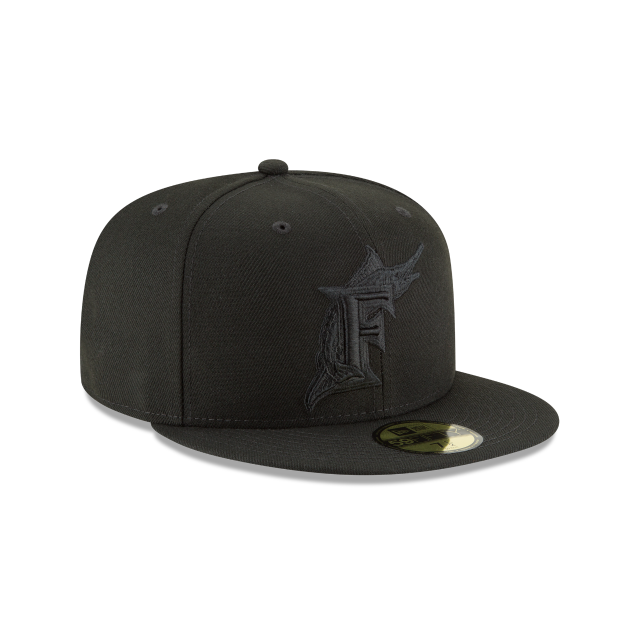 Florida Marlins MLB New Era Men's Black on Black 59Fifty Basic Fitted Hat