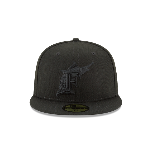 Florida Marlins MLB New Era Men's Black on Black 59Fifty Basic Fitted Hat