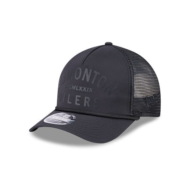 Edmonton Oilers NHL New Era Men's Black 9FORTY M-Crown A-Frame Minimalist Trucker Hat