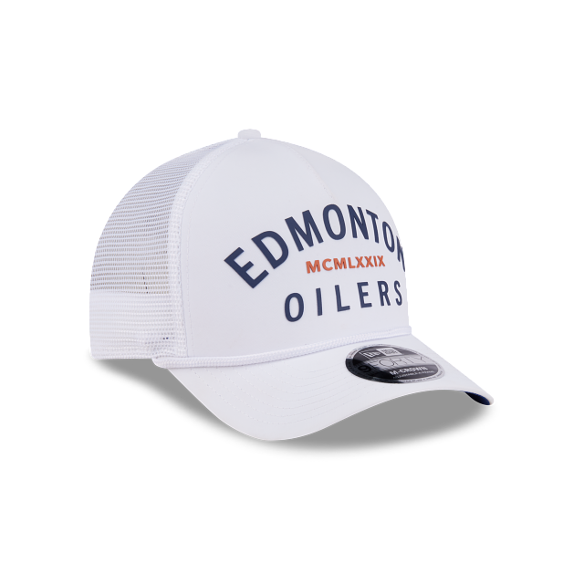 Edmonton Oilers NHL New Era Men's White 9FORTY M-Crown A-Frame Minimalist Trucker Hat