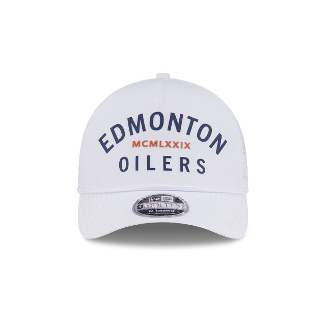 Edmonton Oilers NHL New Era Men's White 9FORTY M-Crown A-Frame Minimalist Trucker Hat