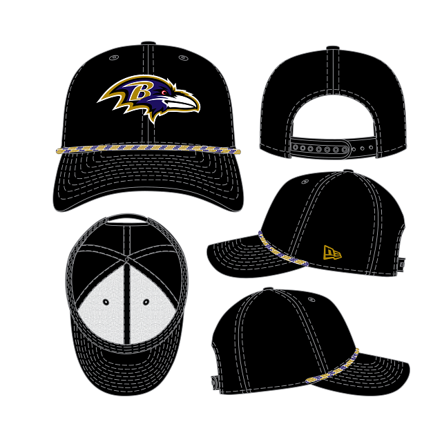 Baltimore Ravens NFL New Era Men's Black 9Seventy Multi-Rope Stretch Snapback Hat