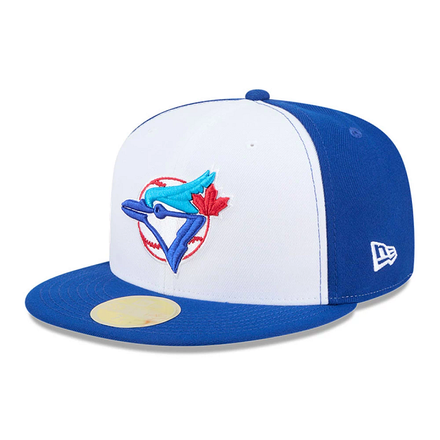 Toronto Blue Jays MLB New Era Men's White/Royal Blue 59Fifty Cooperstown Hall of Fame Side Patch Fitted Hat
