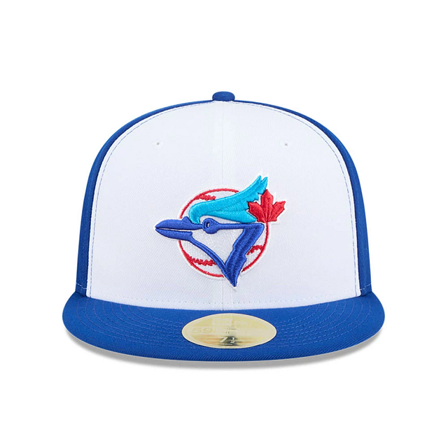 Toronto Blue Jays MLB New Era Men's White/Royal Blue 59Fifty Cooperstown Hall of Fame Side Patch Fitted Hat