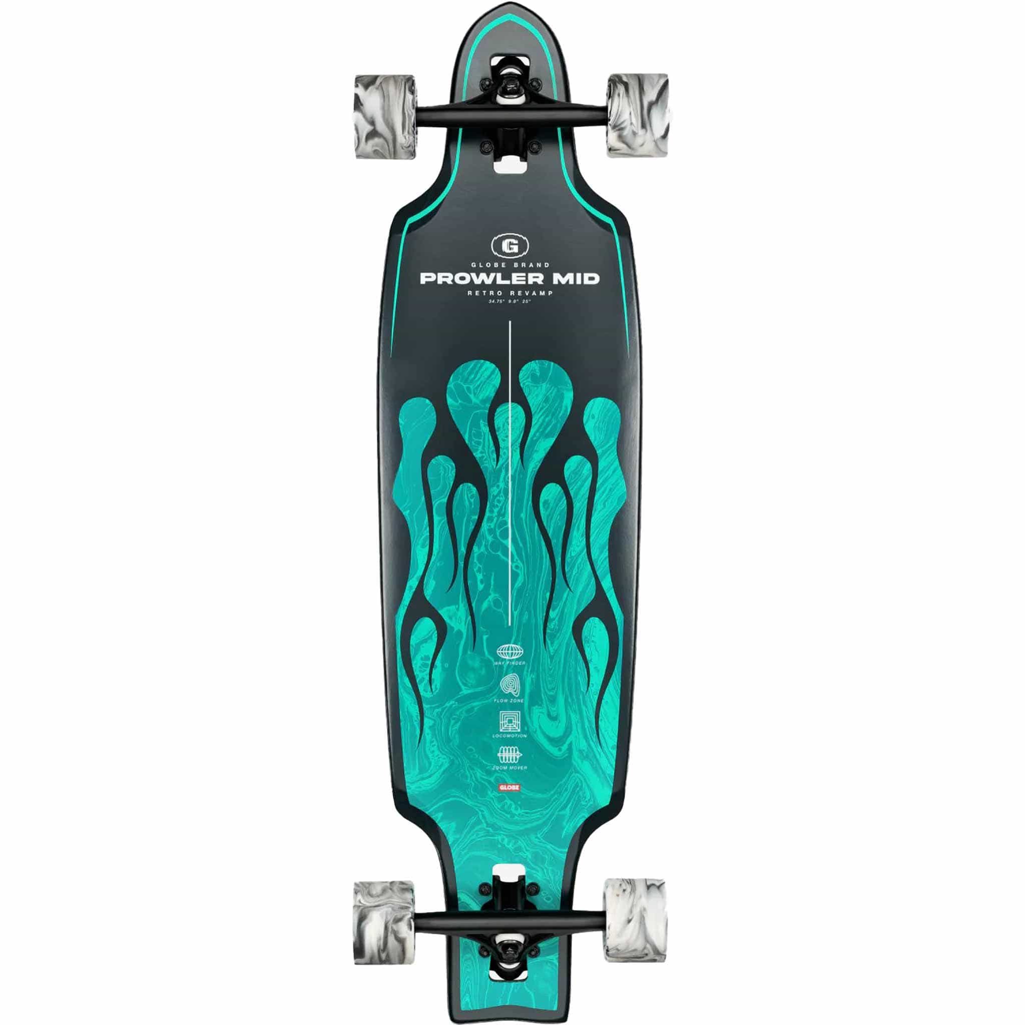 Globe Prowler Mid Longboard Complete Green Flames 34"