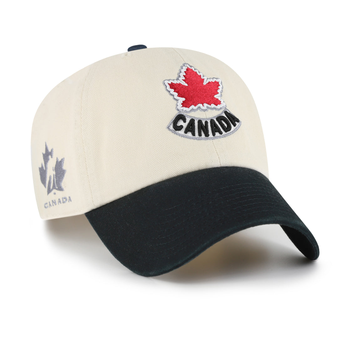 Hockey Canada IIHF 47 Brand Men's Beige/Black 2002 Logo Sure Shot Clean Up Adjustable Hat