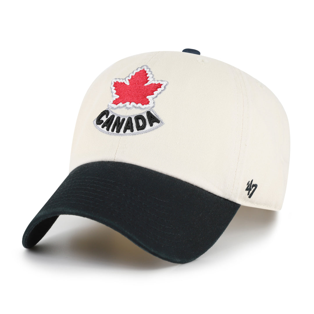 Hockey Canada IIHF 47 Brand Men's Beige/Black 2002 Logo Sure Shot Clean Up Adjustable Hat