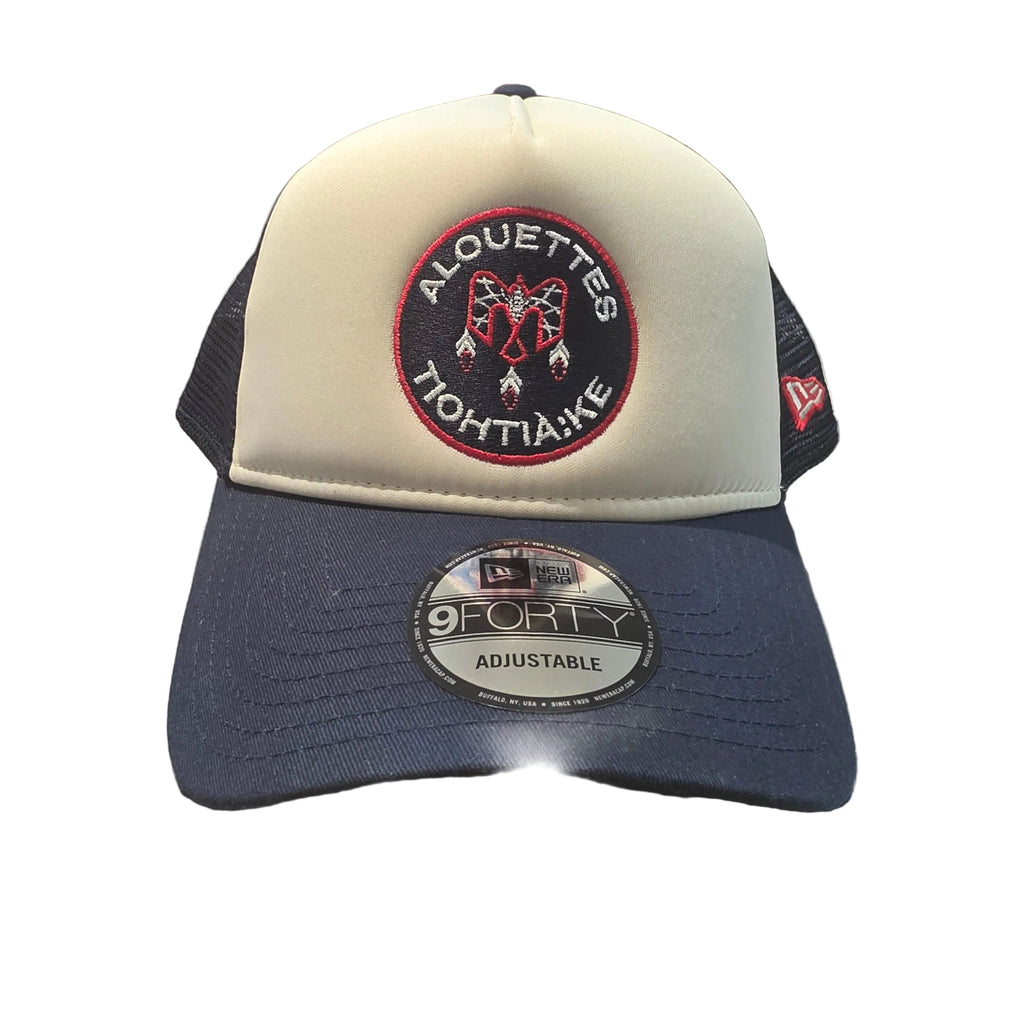 Montreal Alouettes CFL New Era Men's Beige Navy 9Forty A-Frame Trucker Snapback Hat
