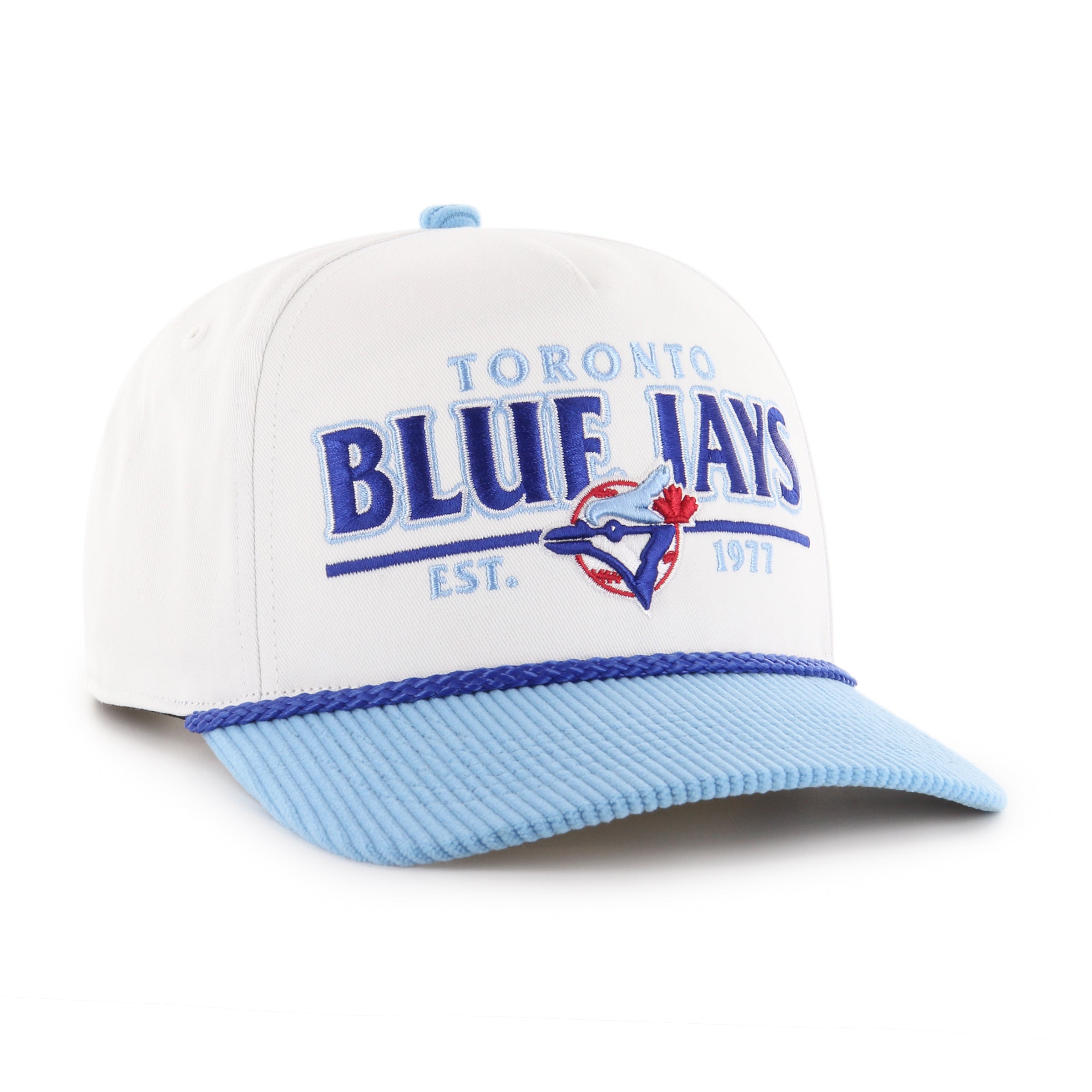Toronto Blue Jays MLB 47 Brand Men's White Rustic Rope 1977 Logo Hitch Snapback Hat