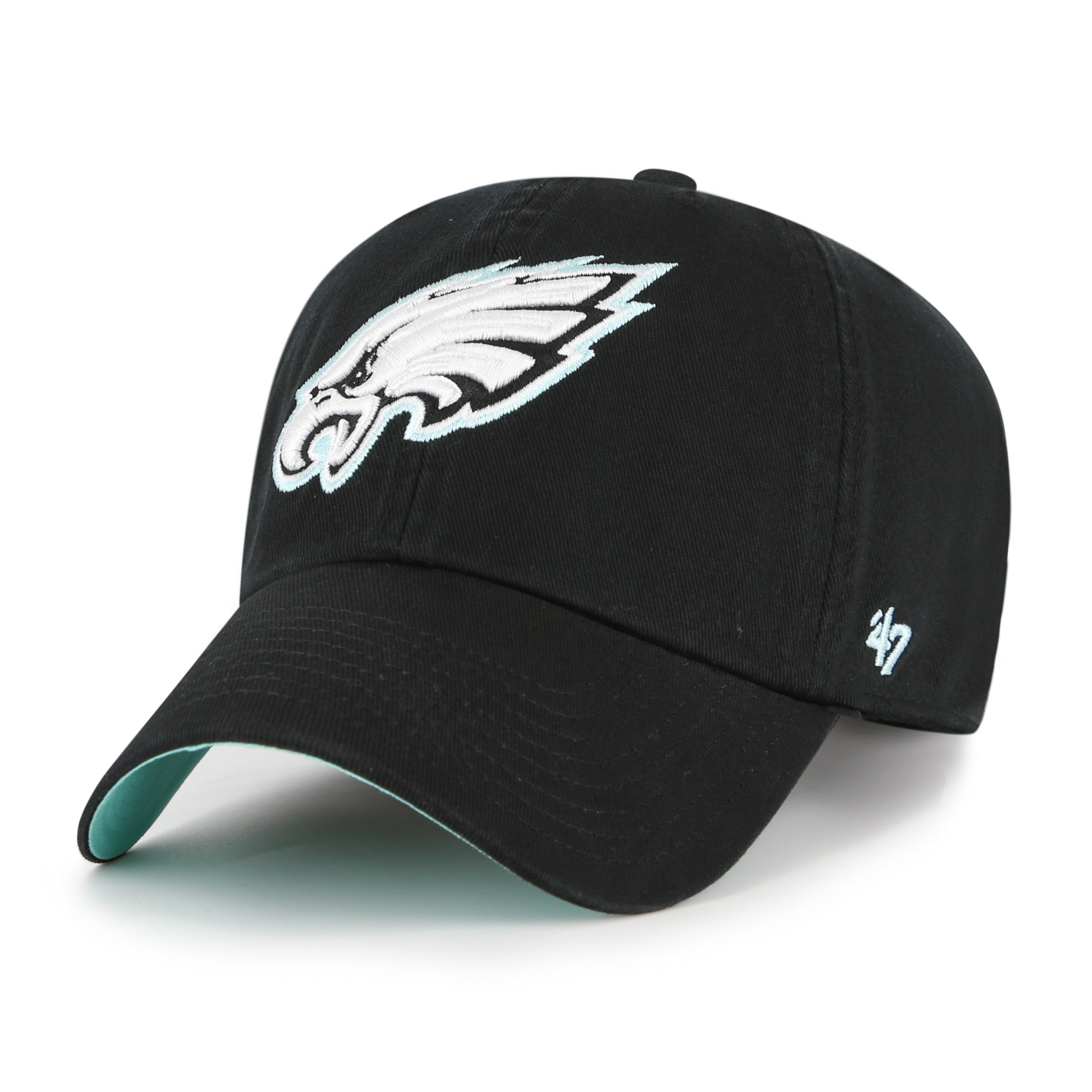 Philadelphia Eagles NFL 47 Brand Men's Black Mint Double Under Clean Up Adjustable Hat
