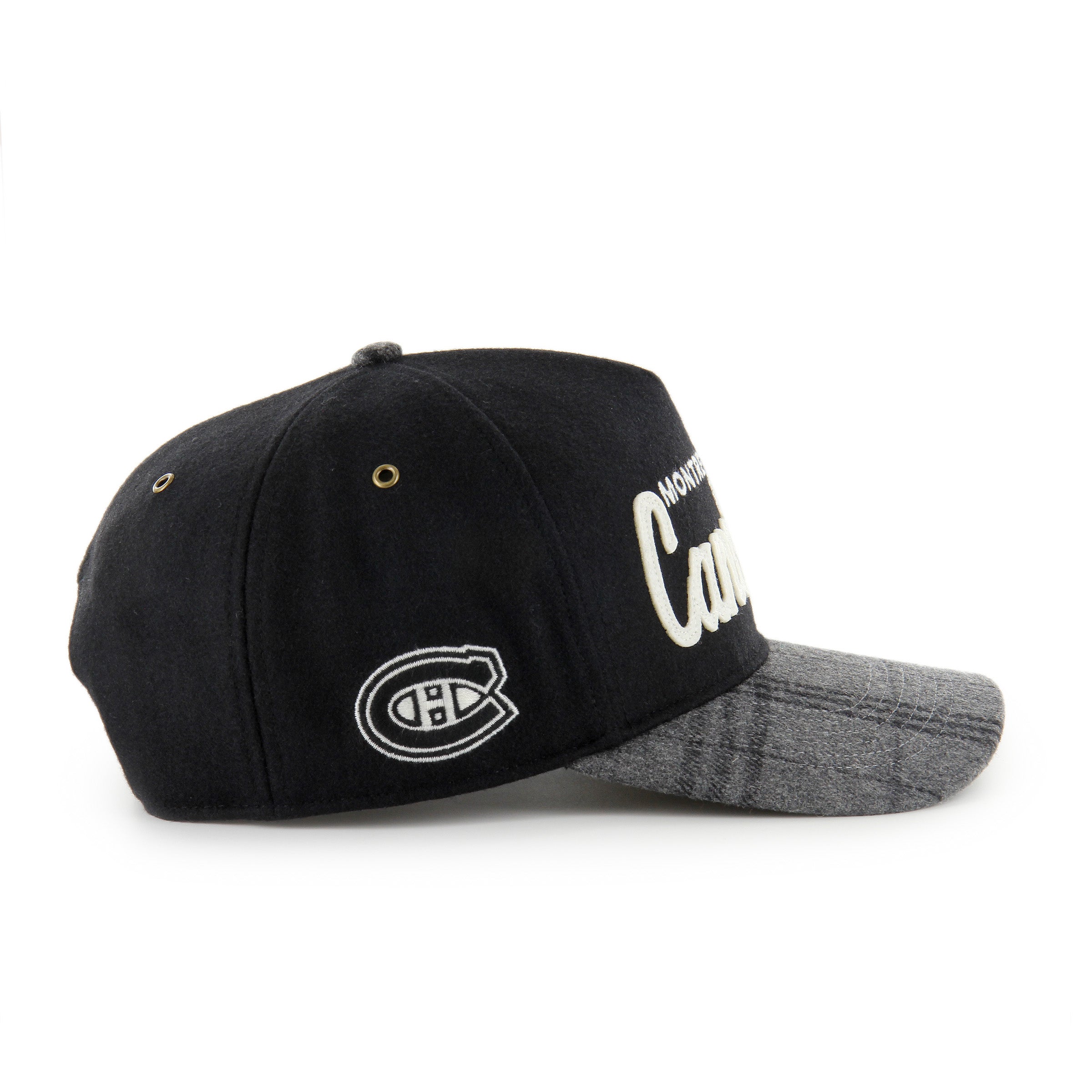 Montreal Canadiens NHL 47 Brand Men's Black Windowpane Plaid Hitch Snapback Hat