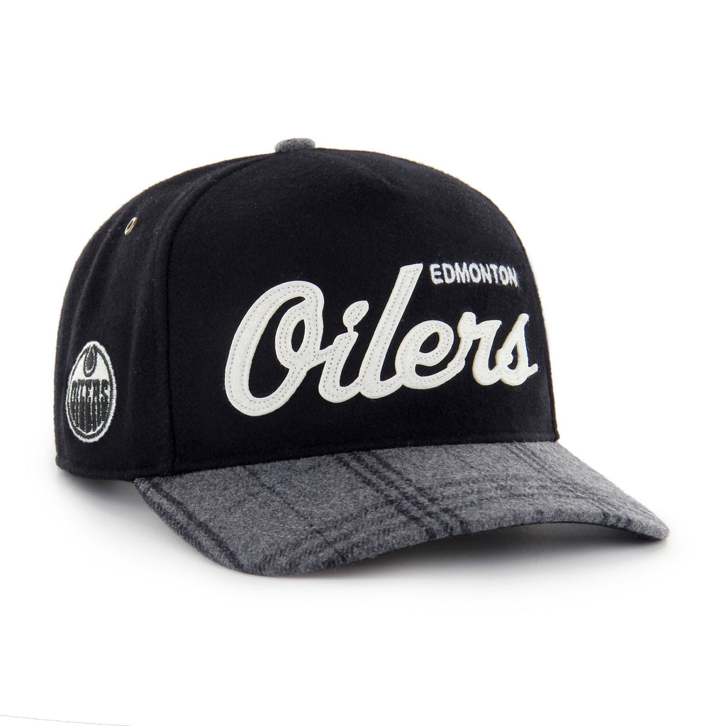 Edmonton Oilers NHL 47 Brand Men's Black Windowpane Plaid Hitch Snapback Hat