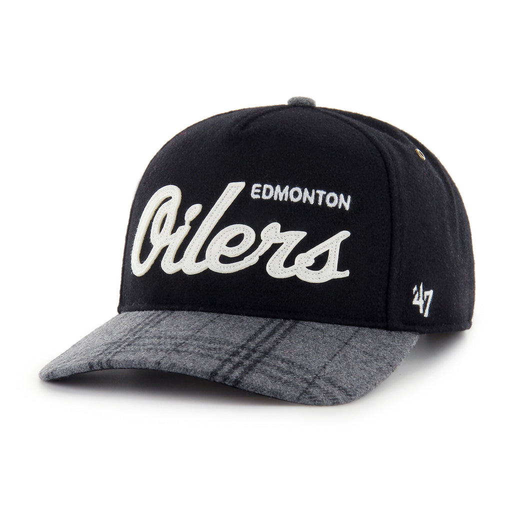 Edmonton Oilers NHL 47 Brand Men's Black Windowpane Plaid Hitch Snapback Hat