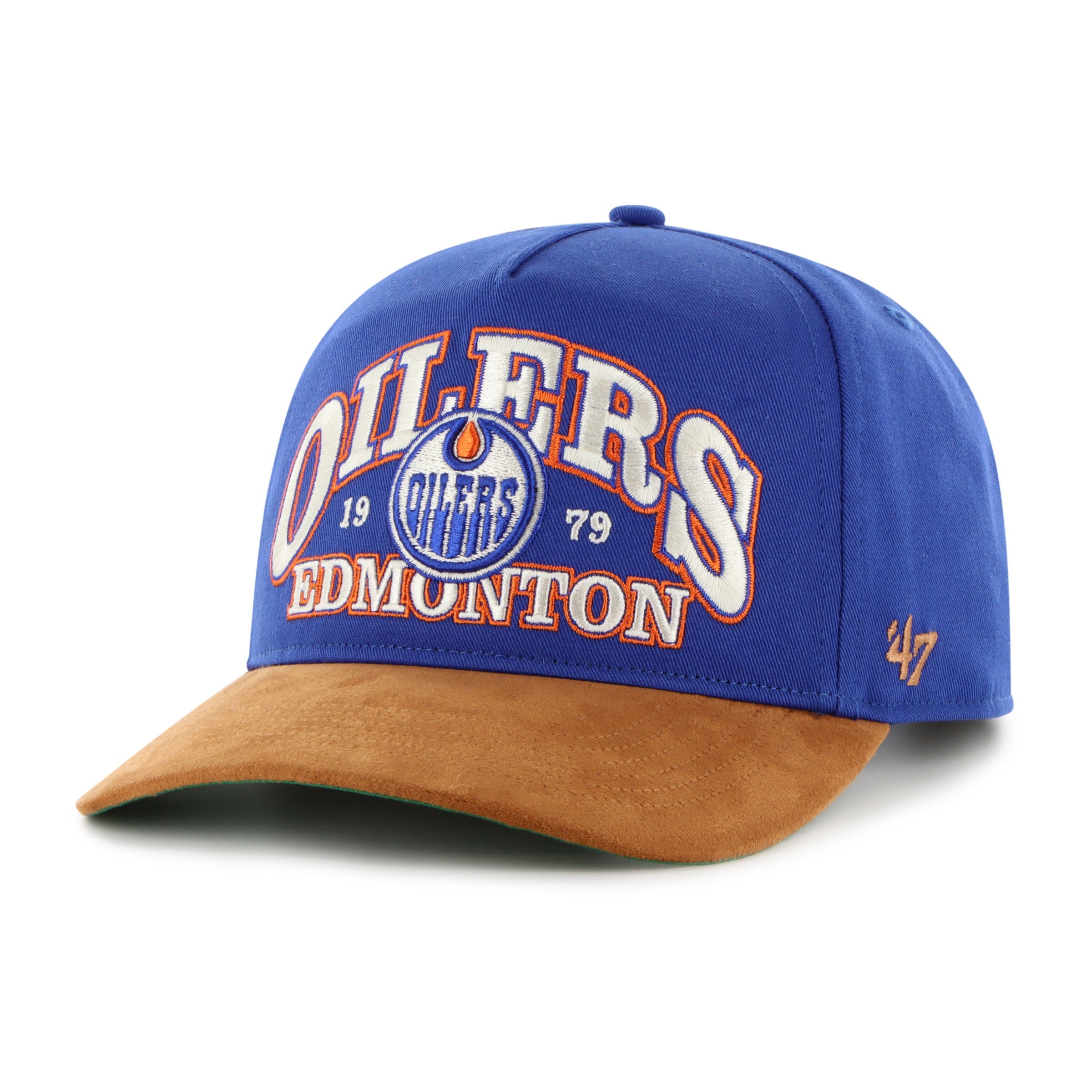 Edmonton Oilers NHL 47 Brand Men's Royal Break Wood Suede Hitch Snapback Hat