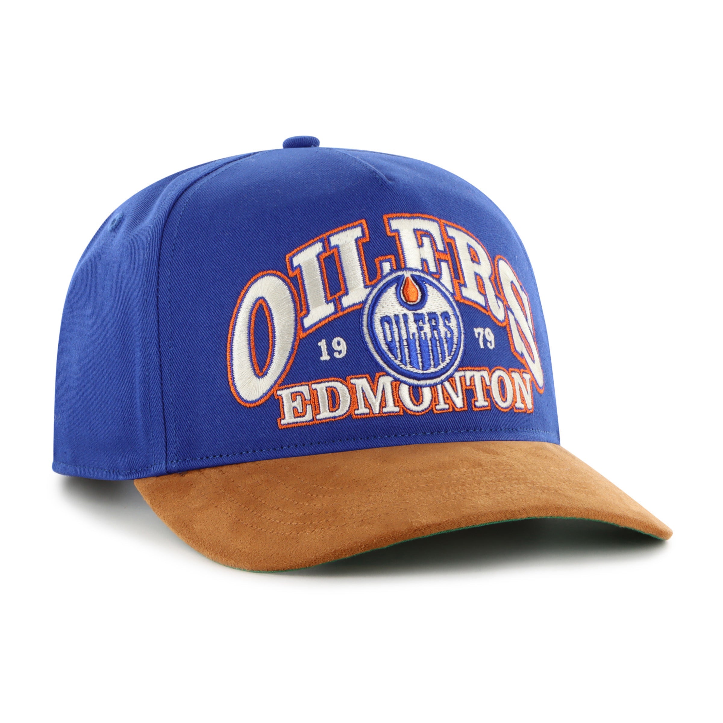 Edmonton Oilers NHL 47 Brand Men's Royal Break Wood Suede Hitch Snapback Hat