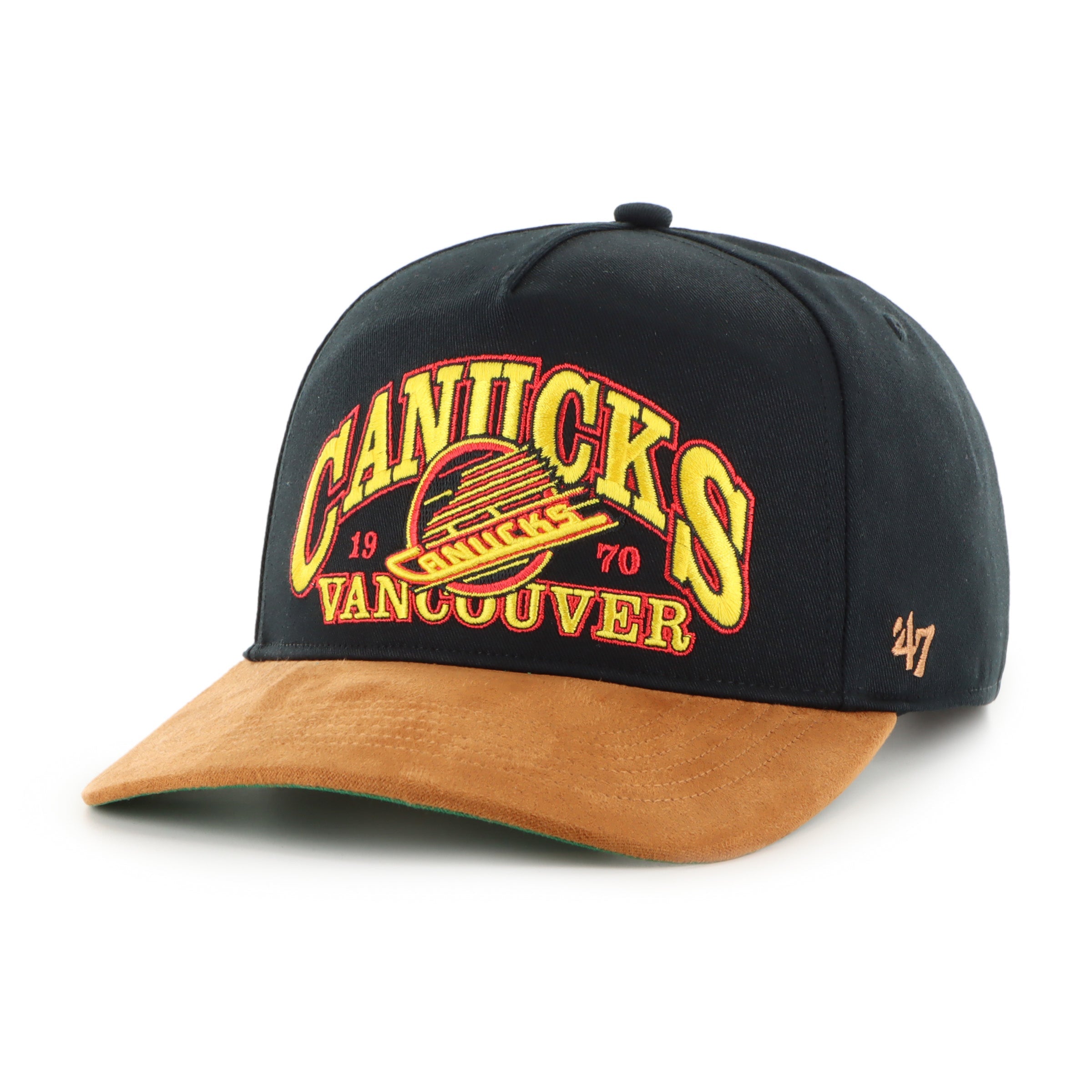 Vancouver Canucks NHL 47 Brand Men's Black Break Wood Suede Hitch Snapback Hat