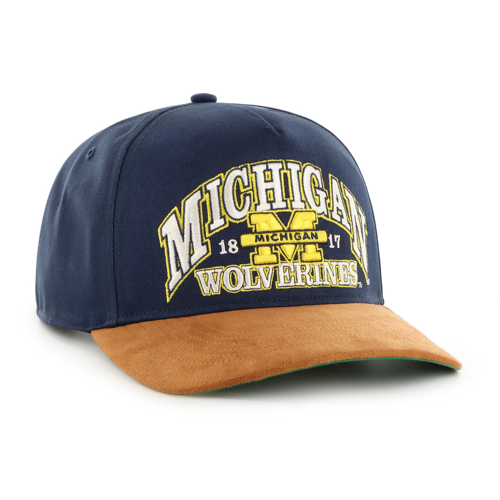 Michigan Wolverines NCAA 47 Brand Men's Navy Break Wood Suede Hitch Snapback Hat