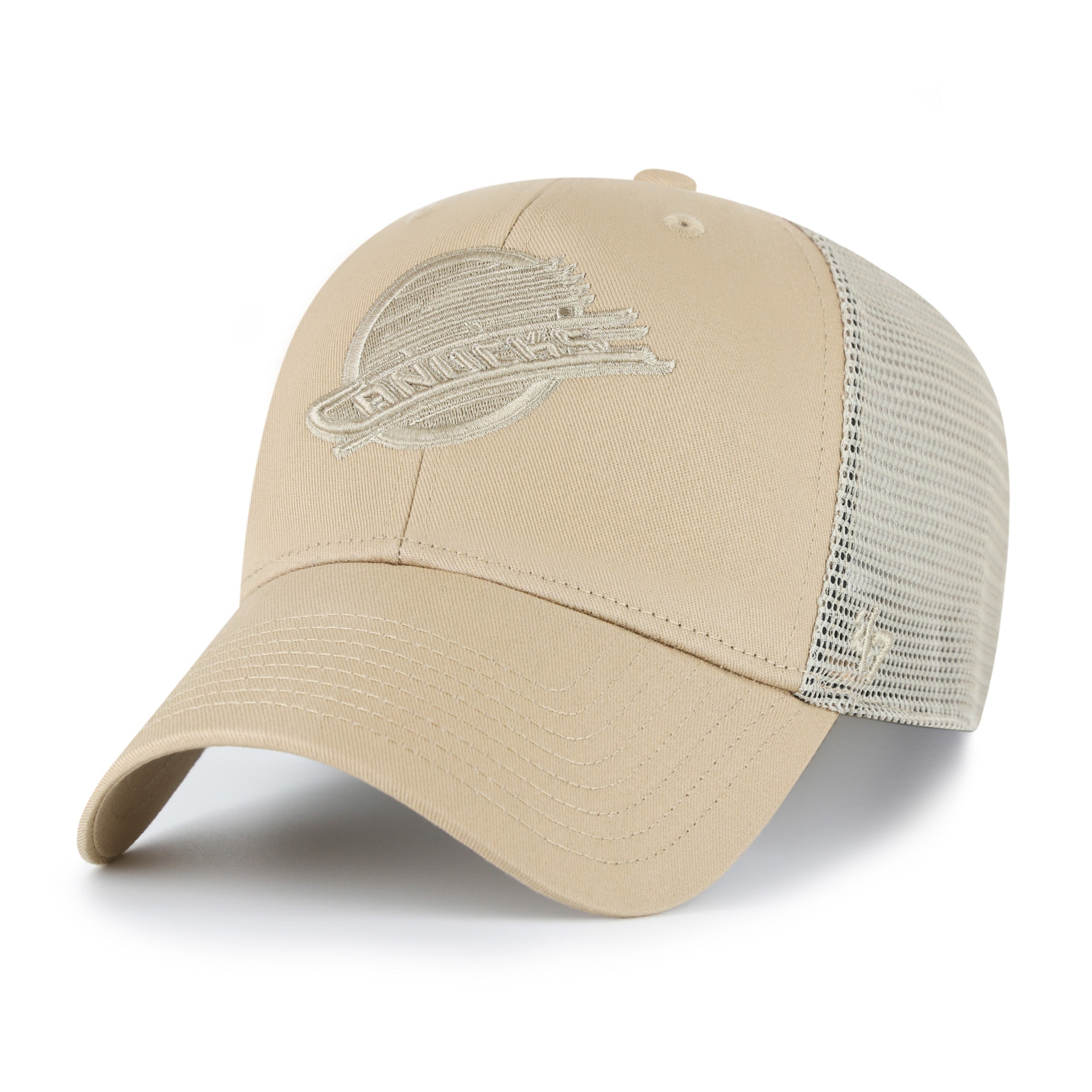 Vancouver Canucks NHL 47 Brand Men's Branson Khaki MVP Trucker Snapback Hat