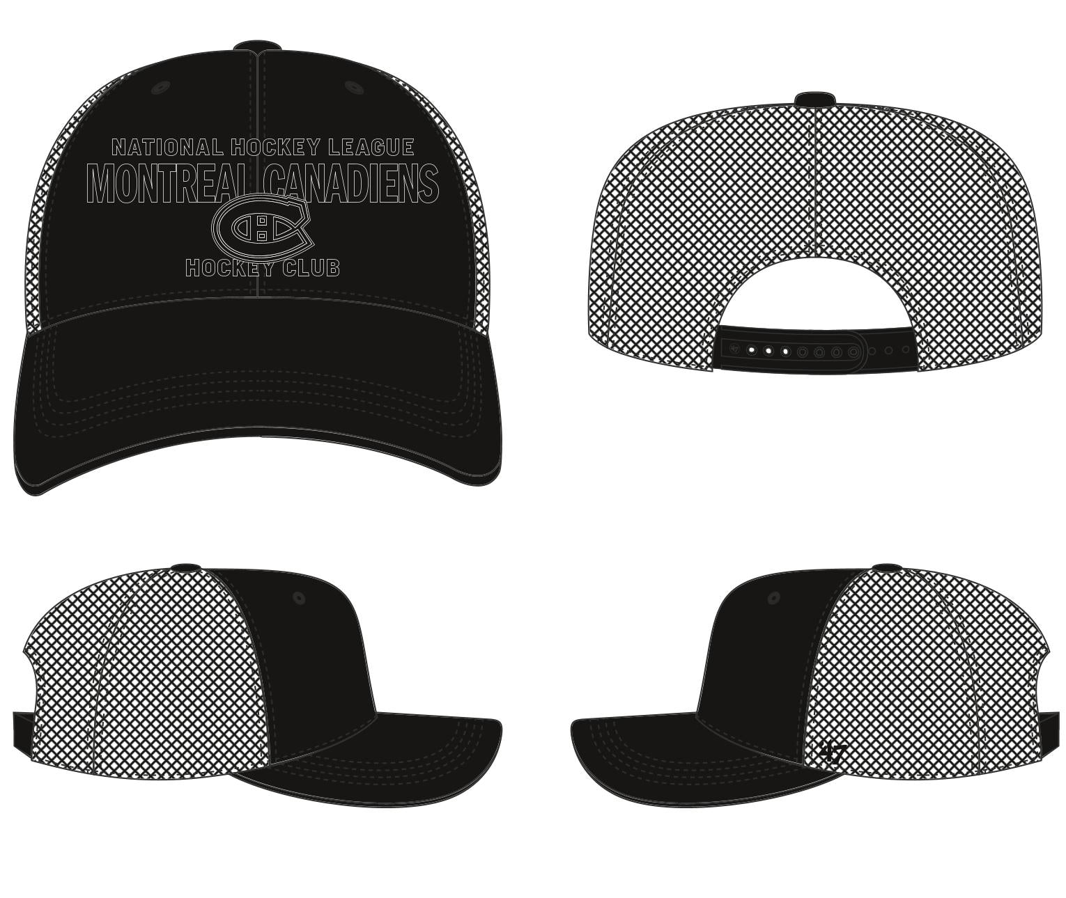 Montreal Canadiens NHL 47 Brand Men's Black Contemporary Trucker Snapback Hat