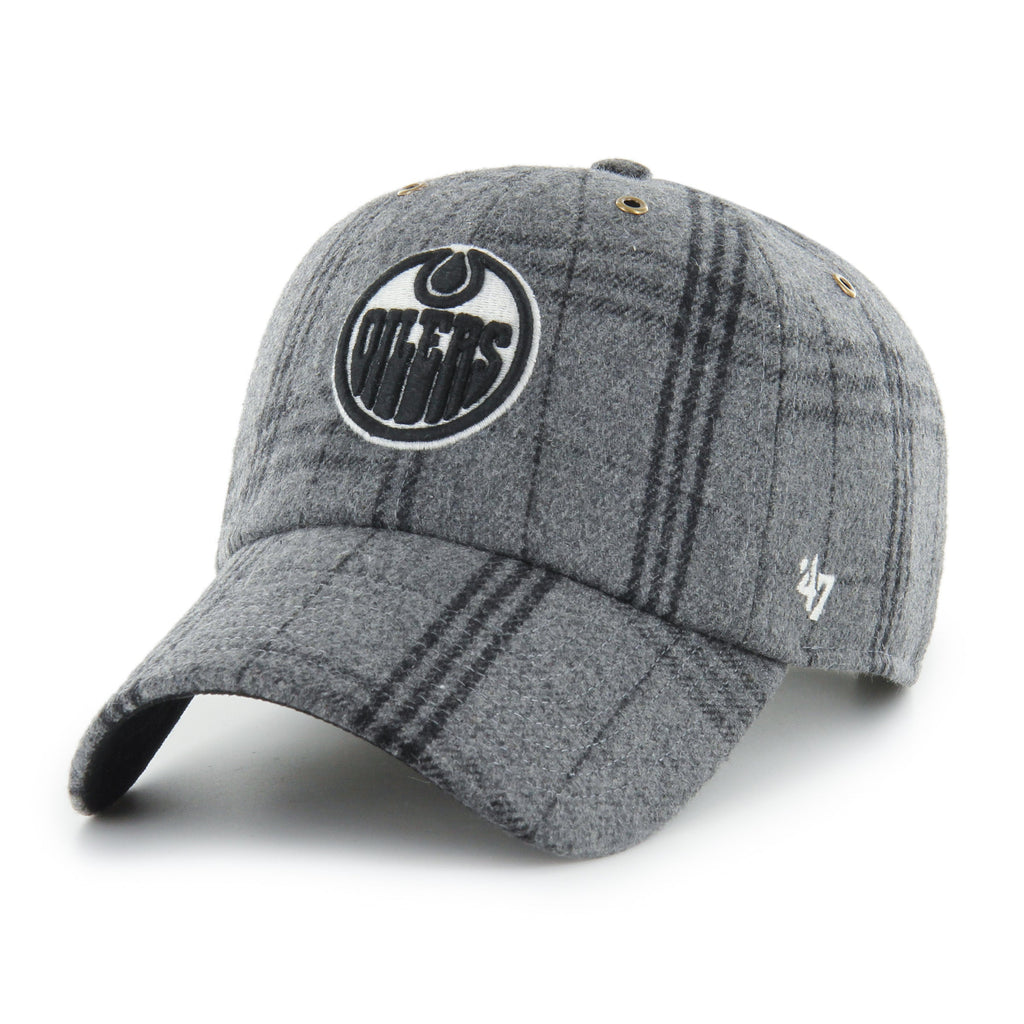 Edmonton Oilers NHL 47 Brand Men's Grey Black Plaid Windowpane Clean Up Adjustable Hat