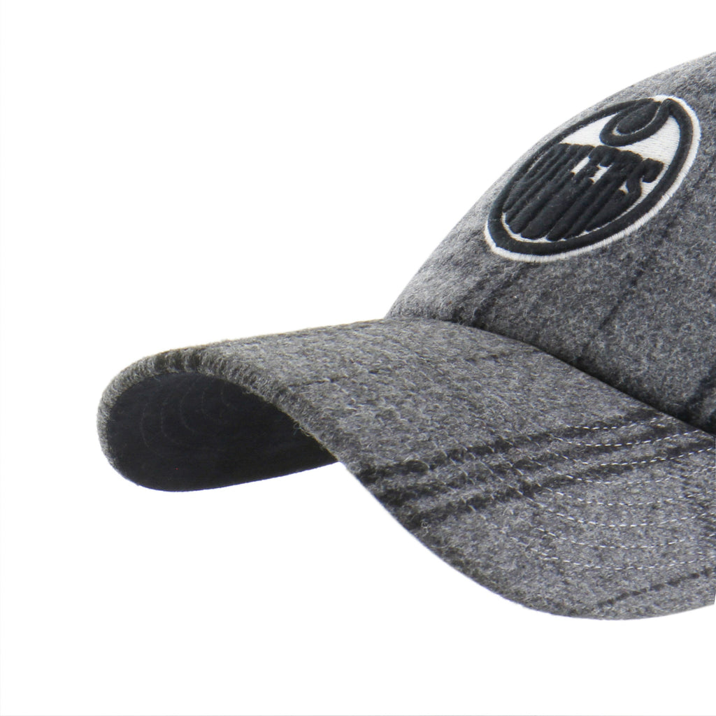 Edmonton Oilers NHL 47 Brand Men's Grey Black Plaid Windowpane Clean Up Adjustable Hat