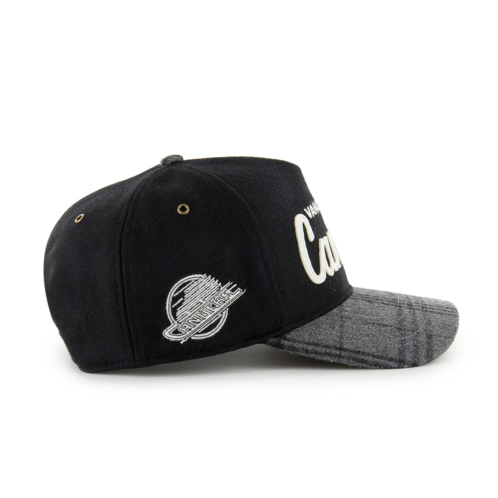 Vancouver Canucks NHL 47 Brand Men's Black Windowpane Plaid Hitch Snapback Hat