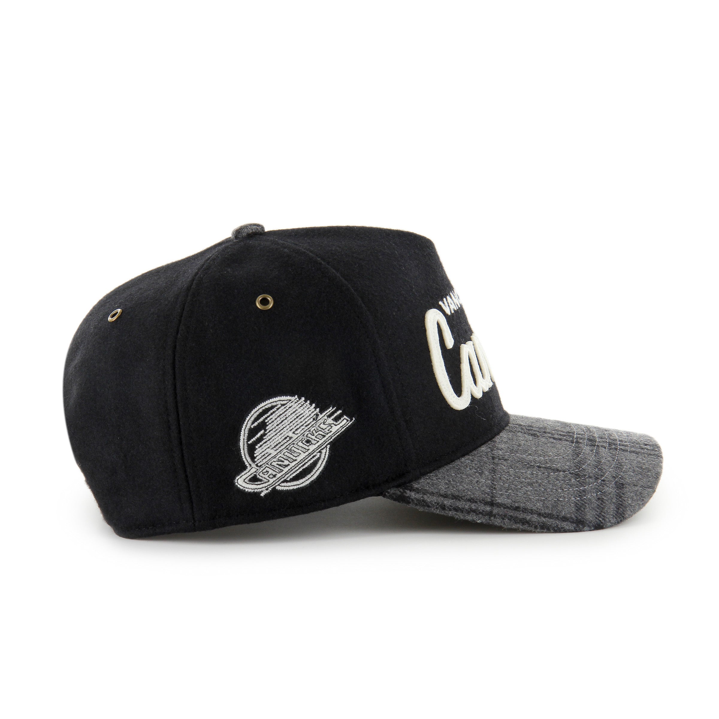 Vancouver Canucks NHL 47 Brand Men's Black Windowpane Plaid Hitch Snapback Hat