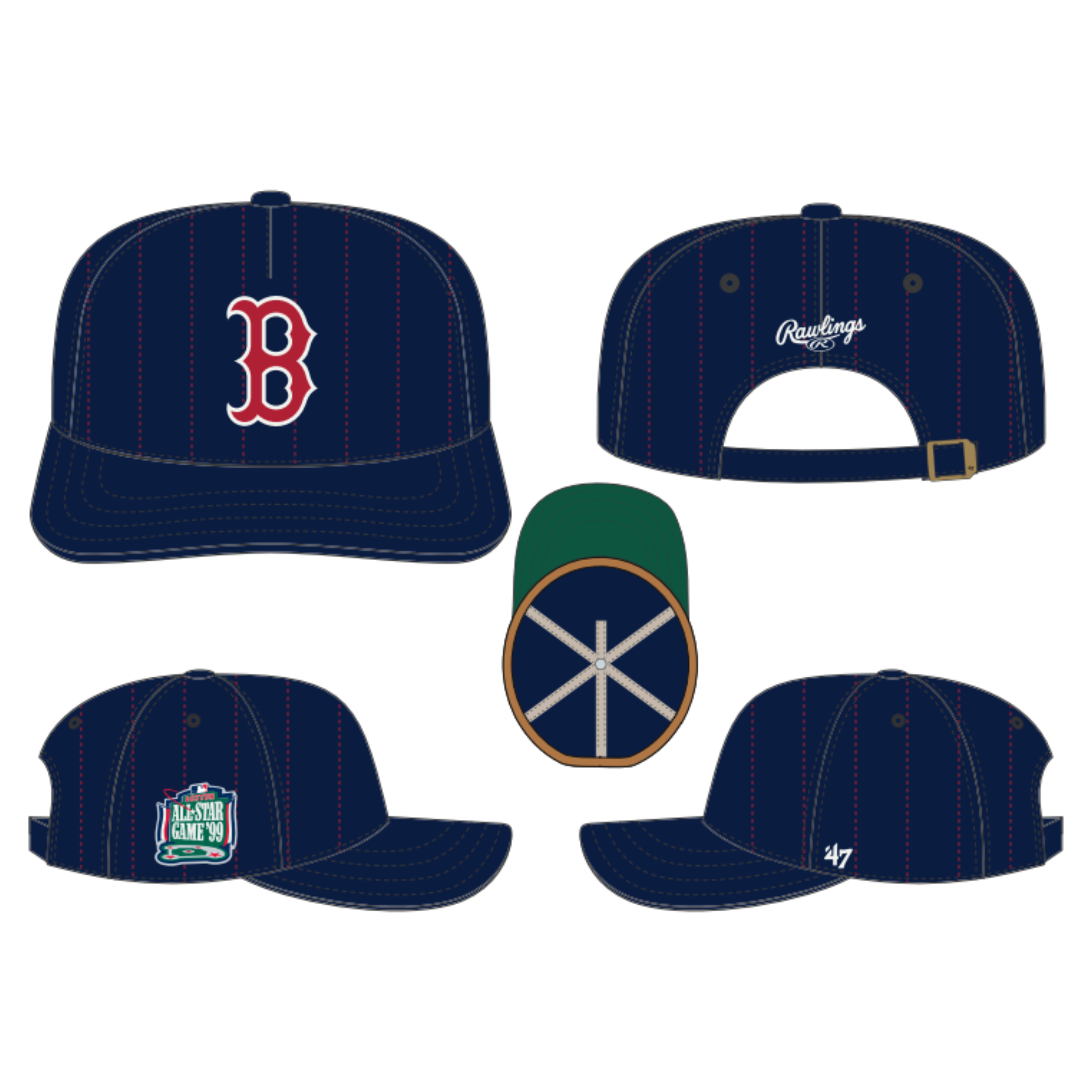 Boston Red Sox MLB 47 Brand Men's Navy Rawlings Pinstripe Hitch Adjustable Hat